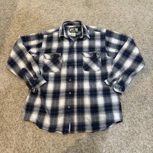 Field & Stream Shirt Mens Large Tall Blue White Plaid Flannel Outdoor Workwear